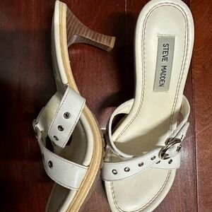 Steve Madden "Peter" White Leather Heeled Open Toe Slide Shoes Pump 7.5 B NWOT